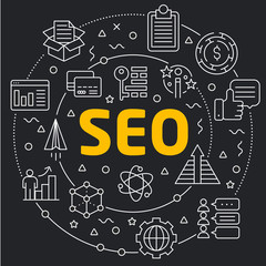 Vector linear illustration dark background seo trend