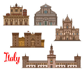 Italian architecture travel landmarks icon set