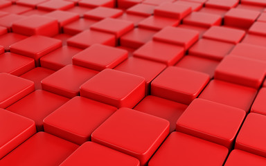 Red abstract image of cubes background. 3d render