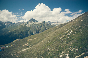 Fototapeta premium Mountain summer landscape with forest and high peaks. Caucasus.