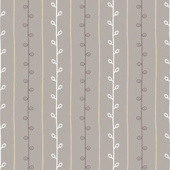 Seamless nature sketch vector pattern. Grey and white line twig background. Hand drawn autumn texture illustration