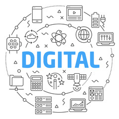 Vector linear illustration white background digital trend