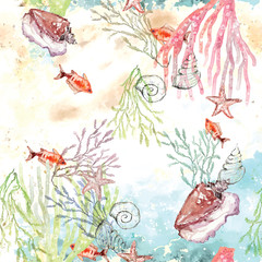Ocean pattern watercolor background 