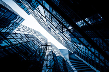 low angle view of skyscrapers in city of China.