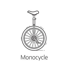 Alternative city transport monocycle in thin line design. Modern eco friendly vehicle and personal transportation gadget. Urban unicycle linear design vector illustration. © krugli