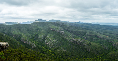 The Balconies Lookout. Beautiful view over Grampians National Park Australia. Impressive rock formations and eucalyptus forest.