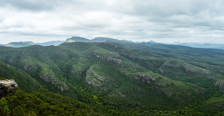 The Balconies Lookout. Beautiful view over Grampians National Park Australia. Impressive rock formations and eucalyptus forest.
