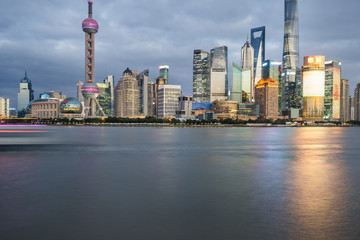 landmarks of Shanghai with Huangpu river in China.