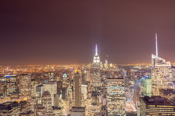 Obraz premium Night view of New York Manhattan during sunset
