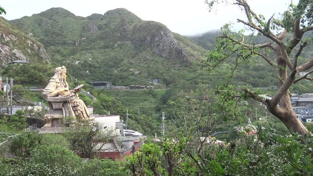 4K Impressive monument of Guan Yu Statue at Cyuanji Temple near Jinguashi in Ruifang District,  famous attractions in Xinbei, Taiwan-Dan