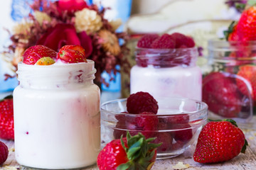 Homemade berry yoghurt for breakfast