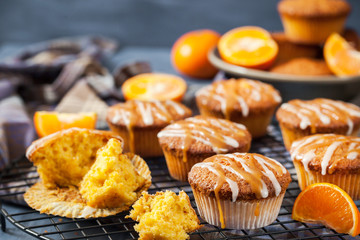 Carrot tangerine cupcakes with glaze and caramel topping