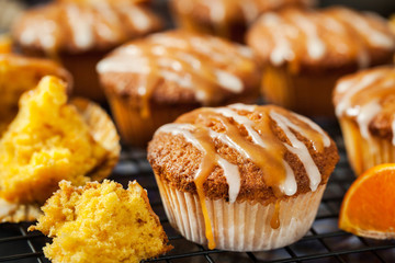 Carrot tangerine cupcakes with glaze and caramel topping