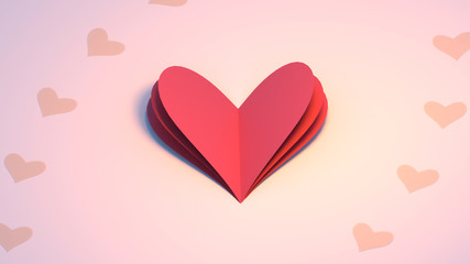 3d rendering picture of Happy Valentine's Day greeting card. Heart shape paper crafts.