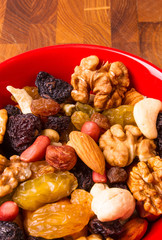 different mixed nuts and raisins