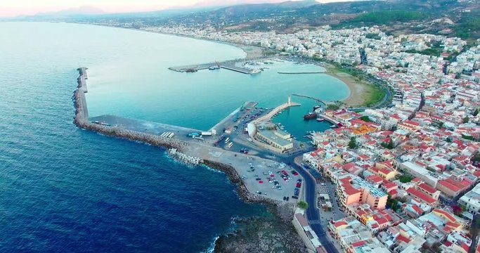 evening flight over Rethymno city at Crete