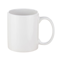 White Ceramic Coffee Cup Isolated on White Background. Side View.
