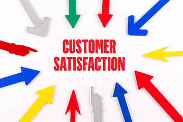 Colorful Arrows Showing to Center with a word CUSTOMER SATISFACT