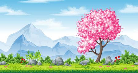 Seamless spring nature background with mountains