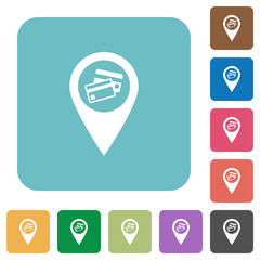 Credit card acceptance GPS map location rounded square flat icons