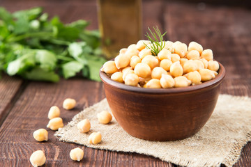 Cooked Chickpeas on a bowl. Chickpeas is nutritious food. 