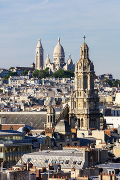 Panorama of Paris: The Sainte-Trinite and Sacre-Coeur churches.
