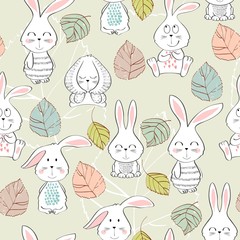 Vector seamless pattern with cartoon cute bunny