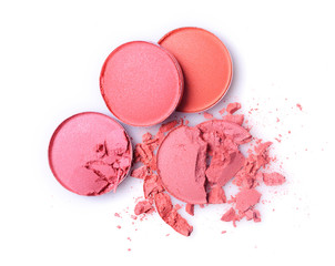 Round pink crashed eyeshadow for makeup as sample of cosmetic product