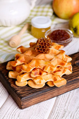 Breakfast with homemade wafers and honey