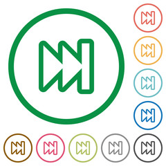 Media fast forward flat icons with outlines