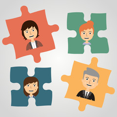 Puzzles with people. Concept communication.