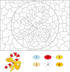 Cartoon candy cane. Color by number educational game for kids
