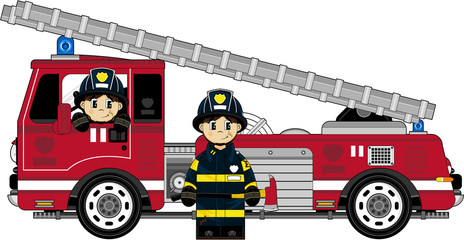 Cute Cartoon Firemen - Firefighters and Fire Truck - 136896905