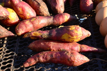 roasted sweet potatoes on the stove grille