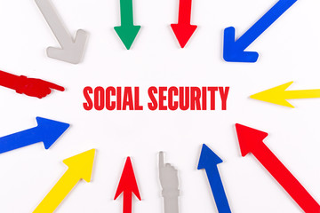 Colorful Arrows Showing to Center with a word SOCIAL SECURITY