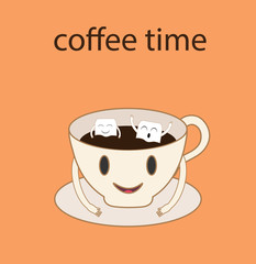 Cartoon vector of coffee and sugar. Coffee time.