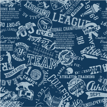 College athletics patchwork vector seamless pattern