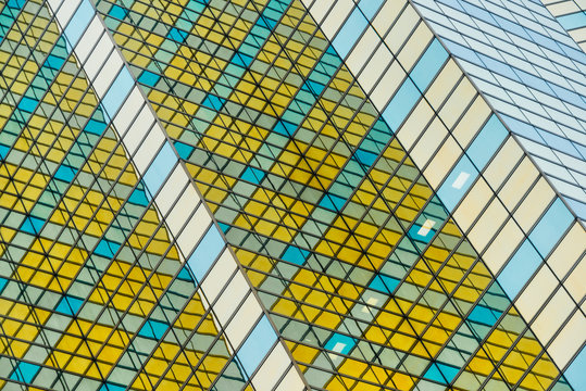 glass wall,contemporary achitecture facade in Shanghai,China.