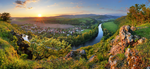 Spriing landscape in Slovakia, sunset panorama