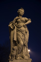 Freedom figure at night,  sculpture from the 18th century on the puppenbruecke in Luebeck