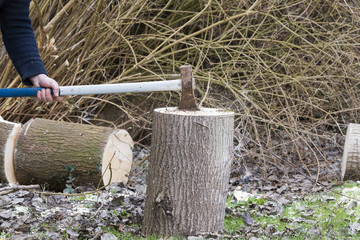 Man break wood with hammer