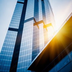 Obraz na płótnie Canvas Up looking Skyscrapers with skyline in Shanghai financial district.