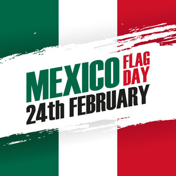 Mexico Flag Day holiday banner with brush stroke. 24th february. Vector Illustration.	
