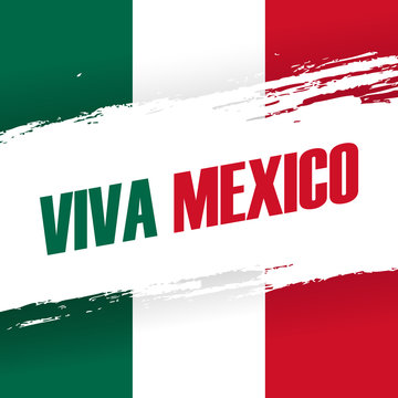Viva Mexico holiday banner with brush stroke. Vector Illustration.
