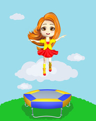 Obraz na płótnie Canvas Happy girl jumping on the trampoline. Illustration