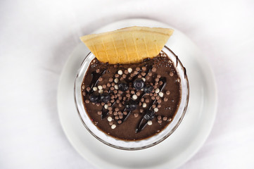 Chocolate panna cotta with blueberries.