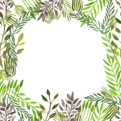 Spring watercolor frame made of plants. 