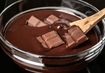 Chocolate melting in bowl, closeup