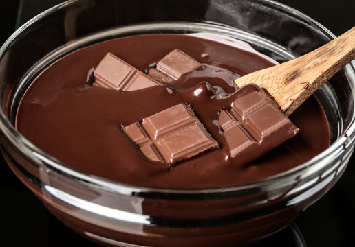 Chocolate melting in bowl, closeup