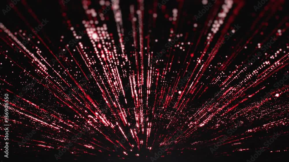 Wall mural abstract animation with red light particles radiating from the center towards the edges